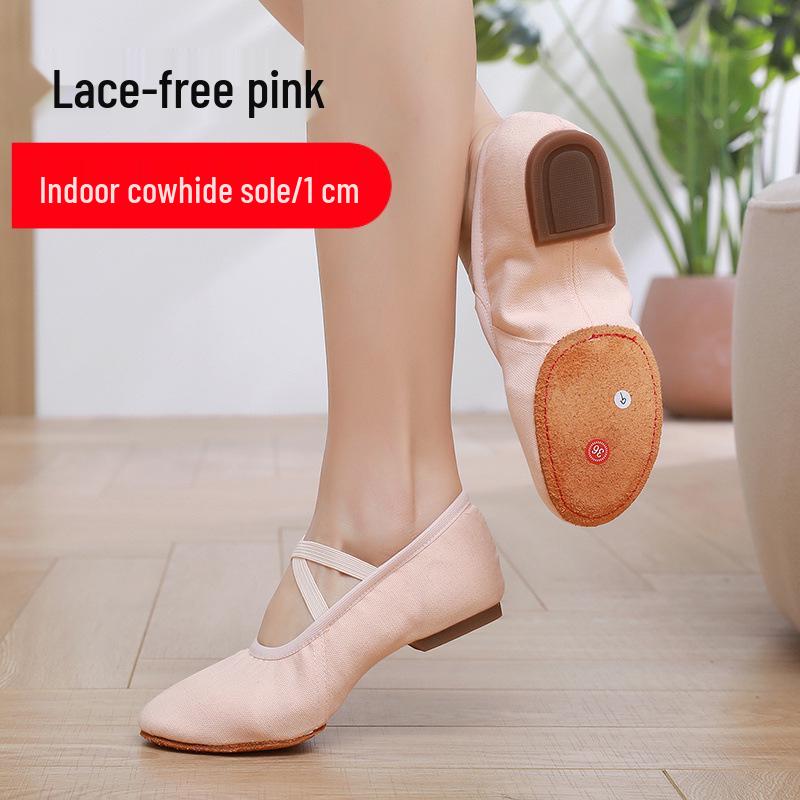 Women's Lace-Free Ballet Heeled Dance Shoes with Soft Sole for Yoga and Classical Dance