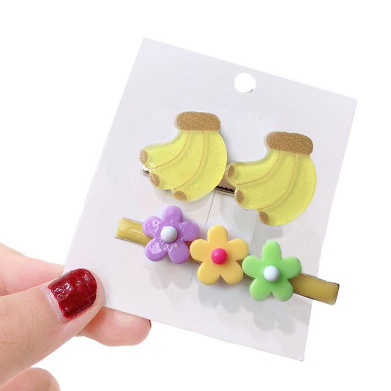 2Pcs Cartoon Fruit Flower Hair Clips Oil Drip Shiny Candy Color Duckbill Hairpin