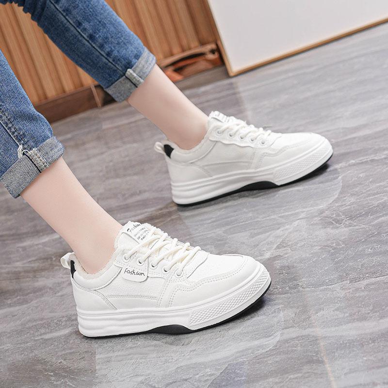 Warm cotton shoes for winter 2026 new velvet white shoes for women  Korean version sole casual women's shoes