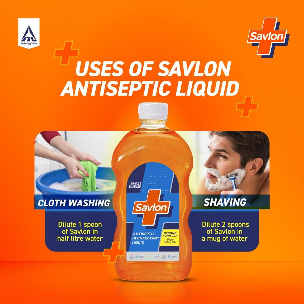 Savlon Antiseptic Disinfectant Liquid 1000ml Pack of 1 for First Aid, Personal & Home Hygiene, Germ Protection