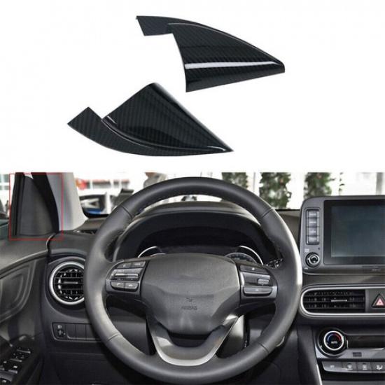 For Hyundai KONA 2018-2022 Carbon Fiber Front Triangle A Pillar Cover Trim