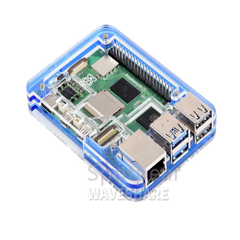Raspberry Pi 5 Transparent Blaues Acrylgehäuse mit Offizieller Kühlkörperunterstützung