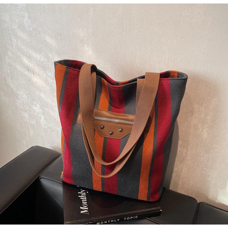 

Новая женская сумка модная милая контрастная сумка из парусины в полоску сумка-тоут большой вместимости на плечо бордовый