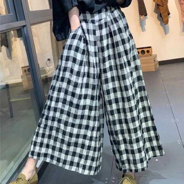 Wide Leg Womens Checkered Joggers Women Plaid Pants Straight Check
