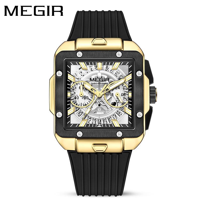 Square Men's Silicone Strap Chronograph Sports Quartz Watch