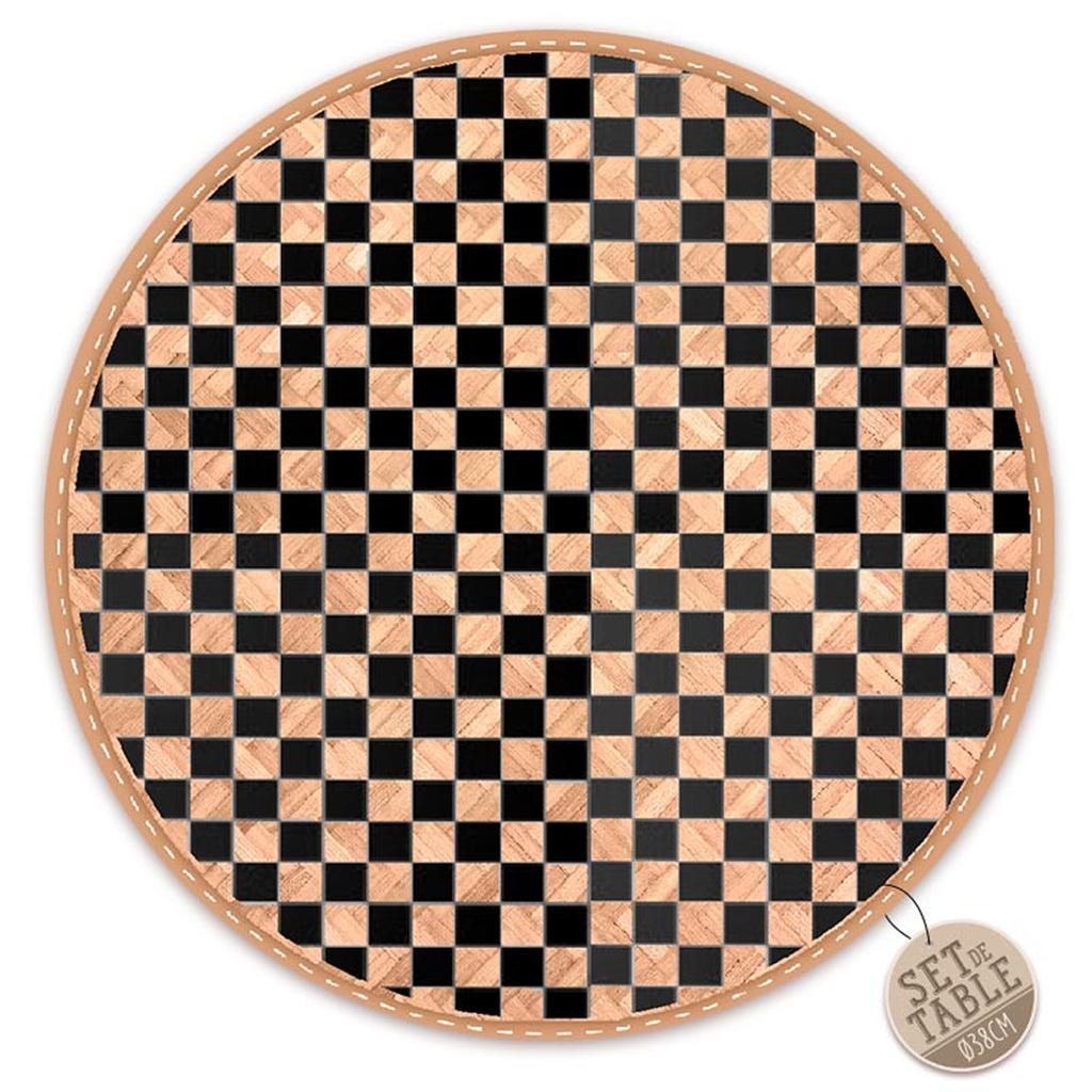 Les Trésors De Lily [A3395] – Tischset aus gewebtem Sackleinen „Boho“ in Schwarzbeige – 38 cm (Schachbrett)