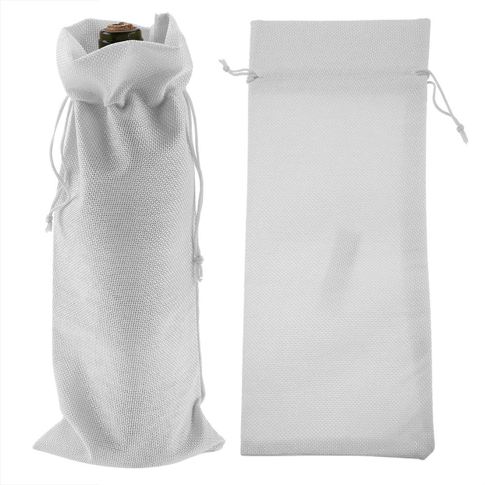 12pcs Simple Linen Fabric Wine Bag with Drawstring Champagne Decorative Cover