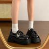 Black Thick Heel Loafers Versatile Round Head Platform Heightening Single Shoes British Style Small Leather Shoes Women's 2025 Spring and Autumn New