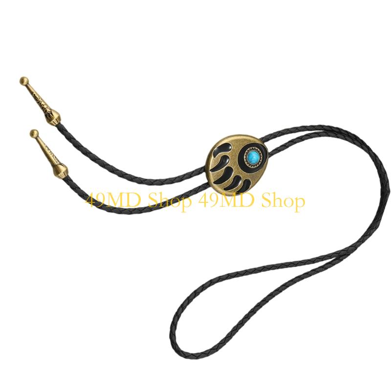 49MD Bear Claw Stone Bolo Tie Western Cowboy Adjustable PU Leather Jewelry Necklace