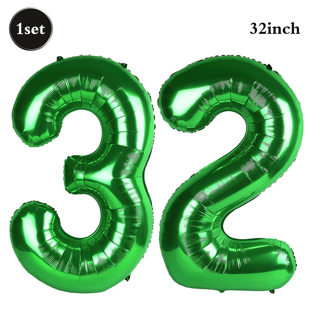 32 Inch Green Number Foil Balloons 0-9 Jungle Safari Theme Soccer Party Decor Kid Boy 1st Birthday Dinosaur Baby Shower Supplies