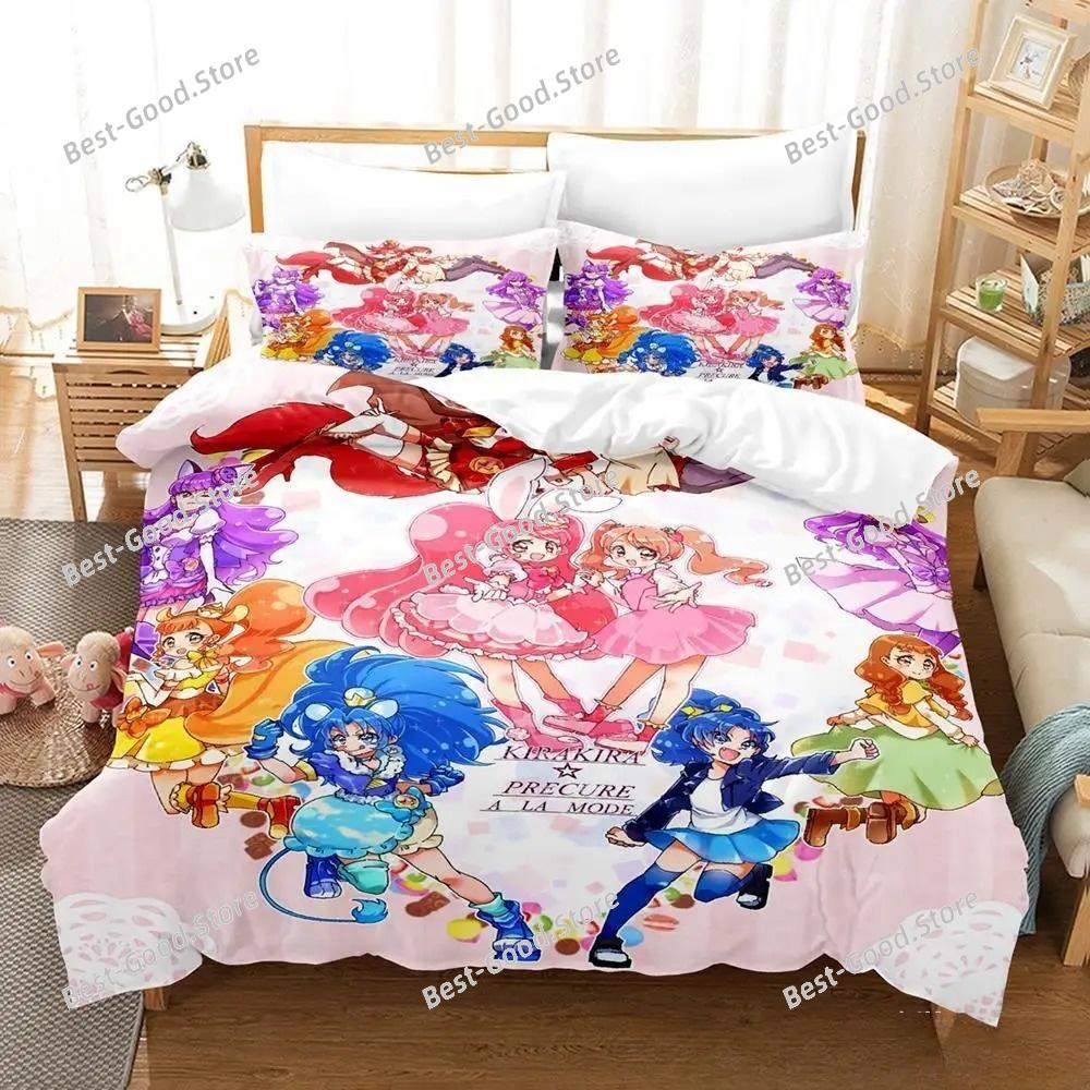 Smile PreCure! Bettwäsche-Set Einzelbett Twin Full Queen King Size Bettset Erwachsener Kind Schlafzimmer Bettbezug-Sets 3D-Druck Kawaii Anime Bett