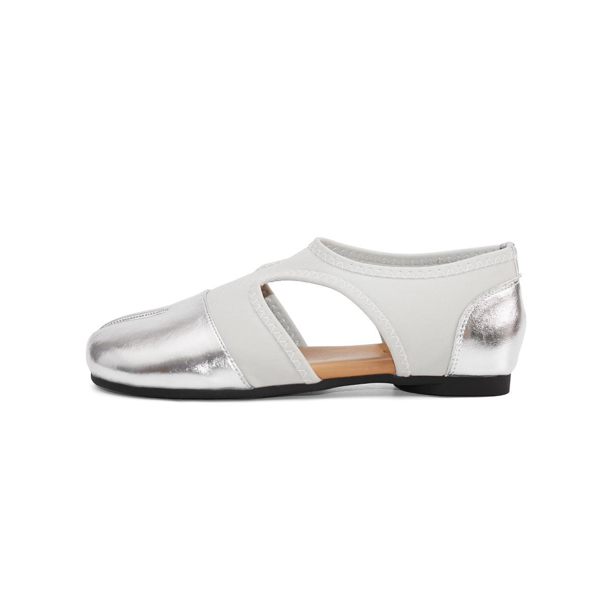 Sheepskin French Leather Women s Stylish Soft Sole Closed Toe Sandals, Lightweight Slip-on Split Toe Shoes. 37 серебряный
