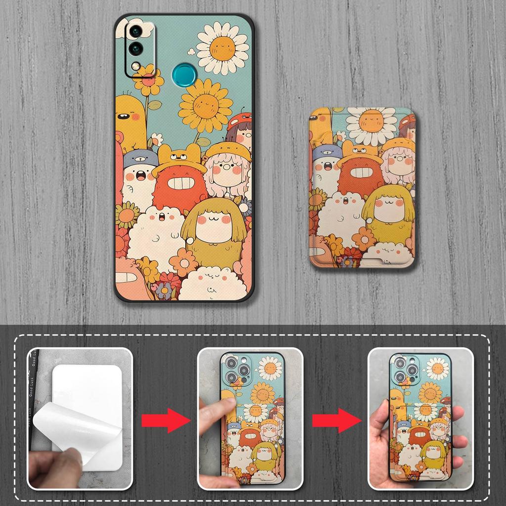 Cute TPU Phone Case For Huawei Honor 9X Lite Graffiti Full Wrap Card Sleeve Back Cover Cover Card Slot Dirt-resistant