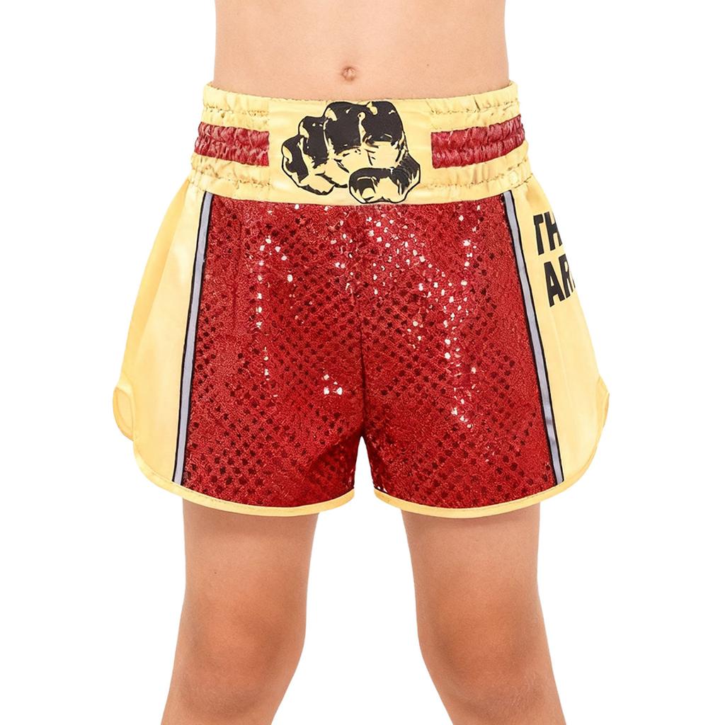 Boxershorts für Kinder (Jungen und Mädchen) mit elastischem Bund, glänzenden Pailletten, Farbblockmuster und Seitenschlitzen