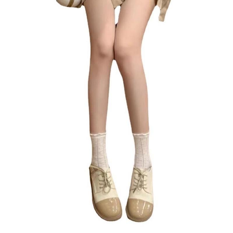 Schwarze Pilzkanten-Stapelsocken für Damen, Dünne Halbhohe Socken, Frühling und Sommer Polka Dot Spitzenstrümpfe, Spitzen-Studentensocken für Damen