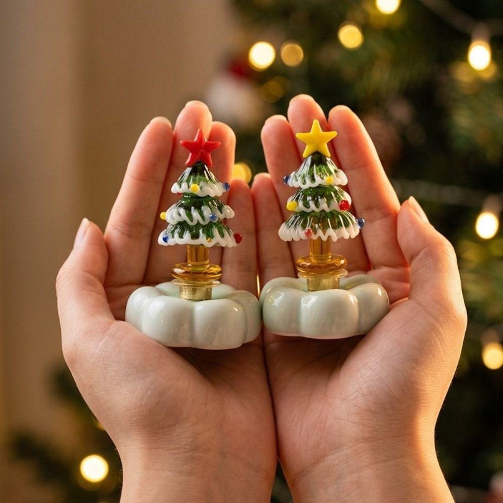 Solid Glass Glass Christmas Tree Figurine Rotating Base DIY Assembly Christmas Tree Ornament Star Topper Christmas Tree Statue