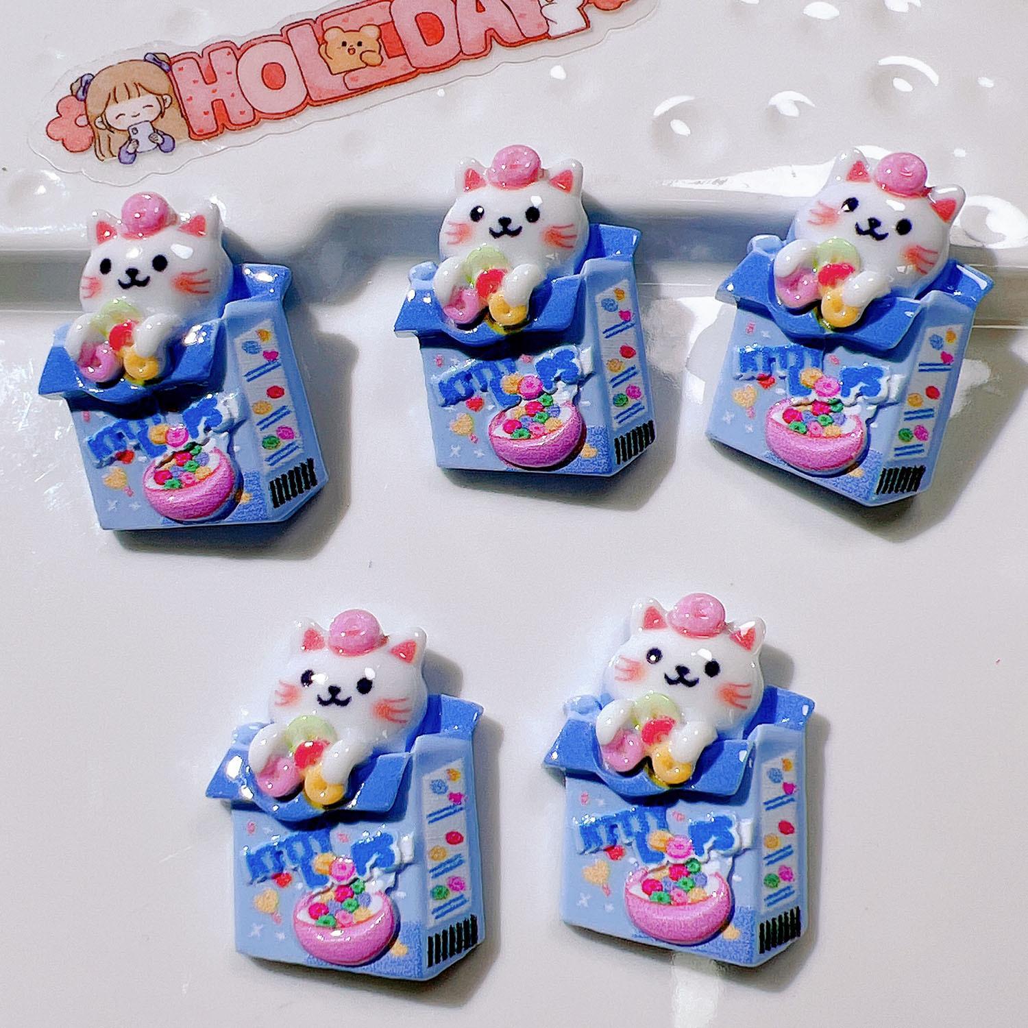 

10Pcs New Cute Cartoon Cake Cat Series Flat Back Ornament Jewelry Bows Accessories