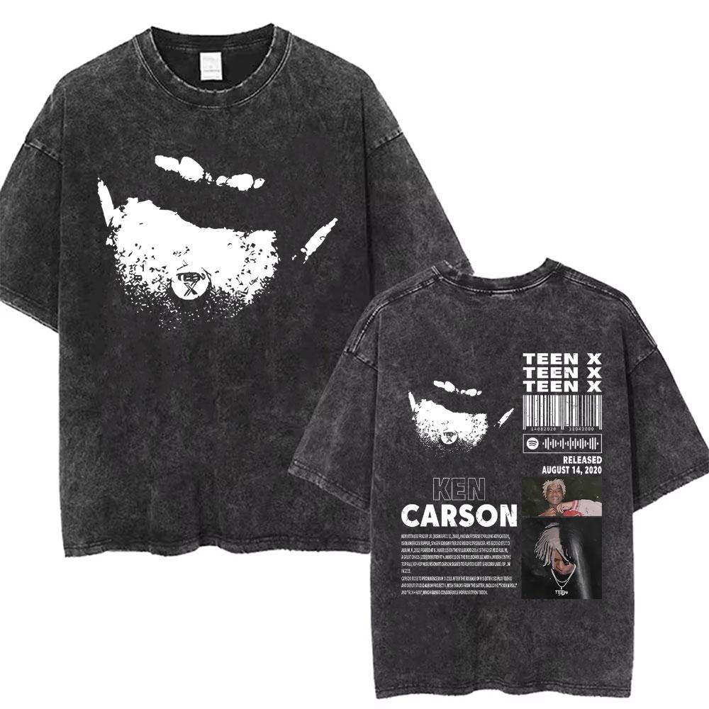 Washed Vintage Rapper Ken Carson A Great Chaos Album Tshirt Men Women Fashion Hip Hop Tshirts Male Casual Oversized T Shirts