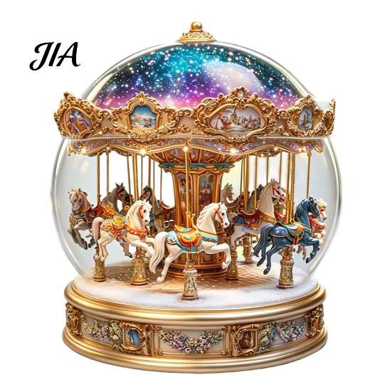 Display Acrilico Impermeabile Durevole Sfera di Cristallo Natalizia Statuetta, Cottage Invernale 2D Carosello Tematica Decorazione per la Casa Ornamenti da Tavolo per