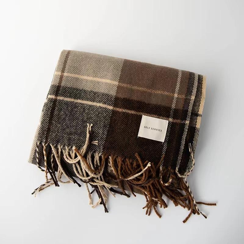 Spot Autumn and Winter Korean Khaki Plaid Scarf Commuter Women's Scarf Long Shawl Dual-purpose Wholesale Christmas Wind
