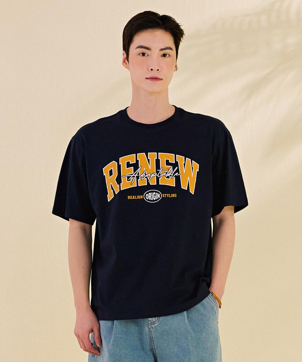 Chase Cult Unisex Front Wording Graphic Short Sleeve T-Shirt-Dbzu5803C04 Navy/105