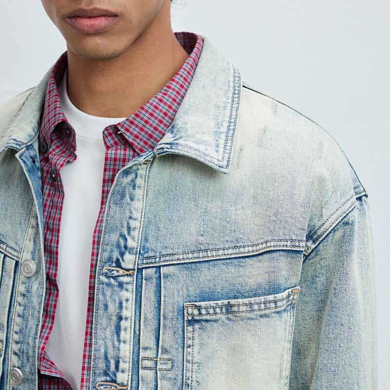 CHINISM Men's Gradient Washed Denim Jacket