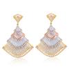 E0307 Middle East Personality Three-Color Full Diamond Zircon Earrings Needle Fan Earrings