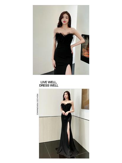 2025 Sexy Backless Strapless Floor-Length Slit Evening Gown for Foot Massage Technicians