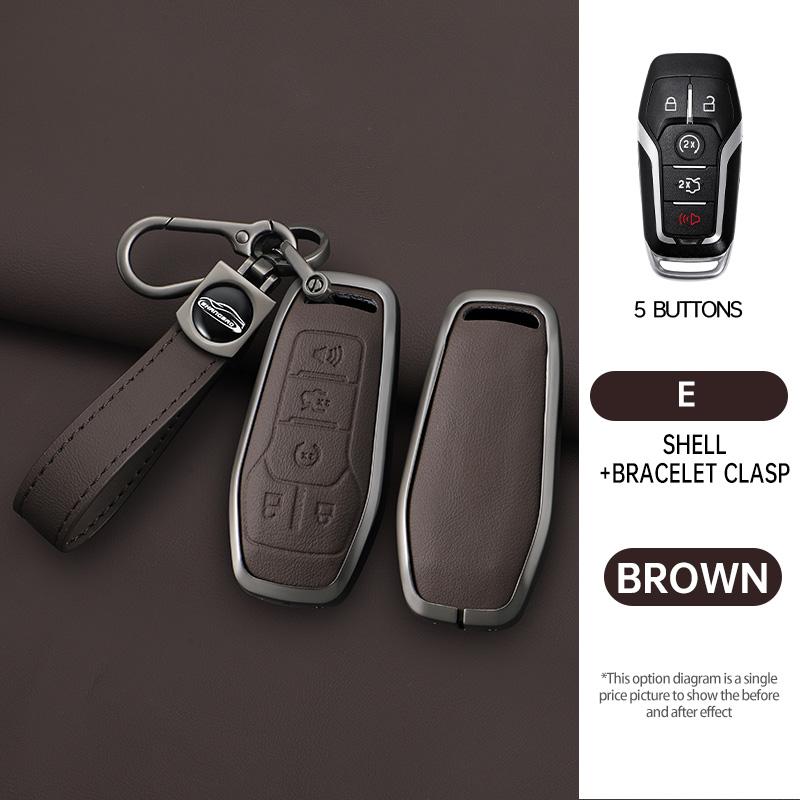 Zinc Alloy Genuine Leather Auto Smart Key Fob Cover Case Fit For Ford Fusion Mondeo Mustang F-150 Explorer Edge Auto Accessories