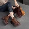 Johnature Retro Genuine Leather Lace-up Short Boots Round Toe Thick Sole Casual Versatile Women's Shoes