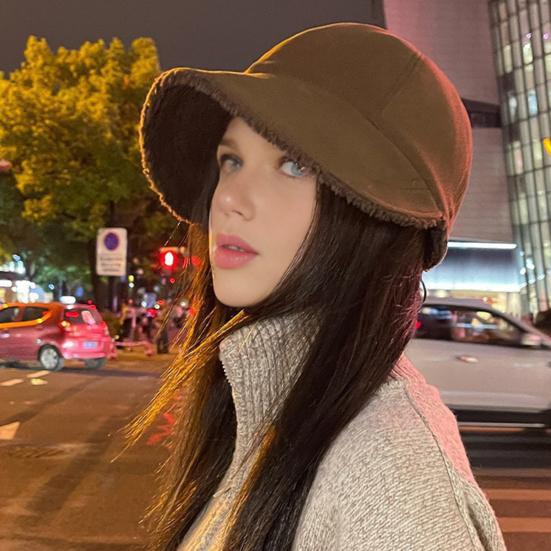 Baseball Hat Solid Color Velvet Lining Adjustable Women Hat Ear Protection Design Outdoor Winter Hat