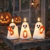 Kid Friendly Halloween Gifts Ghost Flameless Candle, Cute Holding BOO Letter Tealight, Haunted House Party Supplies Battery Operated LED Flickering