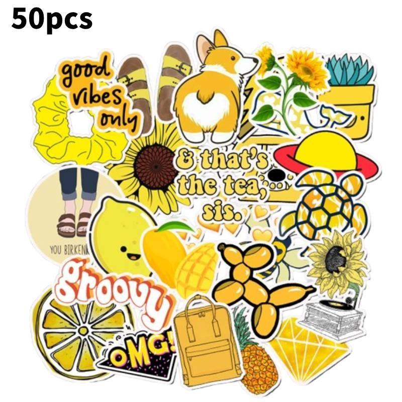 50pcs Cute Waterproof Yellow Orange Stickers For Water Bottle Trunk Journaling
