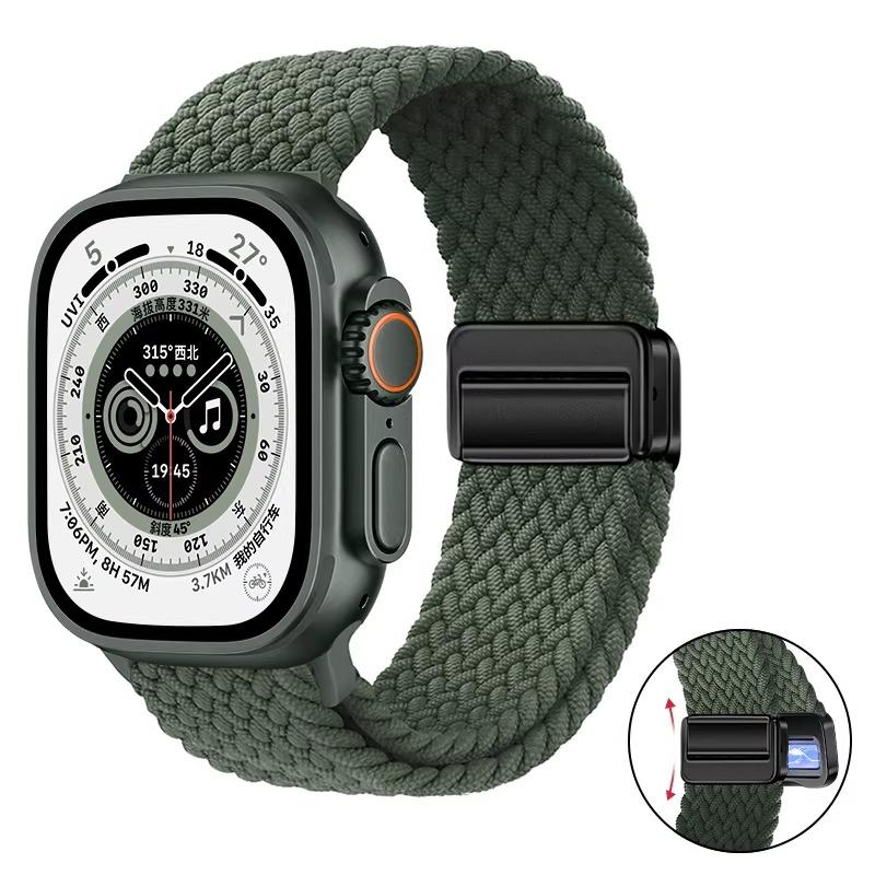 Nylon Braided Band For Apple Watch Series Ultra 3 2 1 49mm 11 10 46mm 42mm 9 8 7 45mm 41mm Magnetic Strap iWatch 6 5 SE 44/40mm Belt