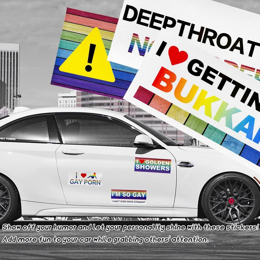 10 PCS Car Funny LGBT Stickers, Waterproof Prank Rainbow Bumper Stickers With Humor Text, Universal Colorful Gay Pride Decals For Vehicle Luggage