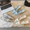 Fashion New Spring French Rhinestone Mary Jane Half Slippers Block Heel Women's Shoes Baotou Cold Slippers Korean Edition Single Shoes