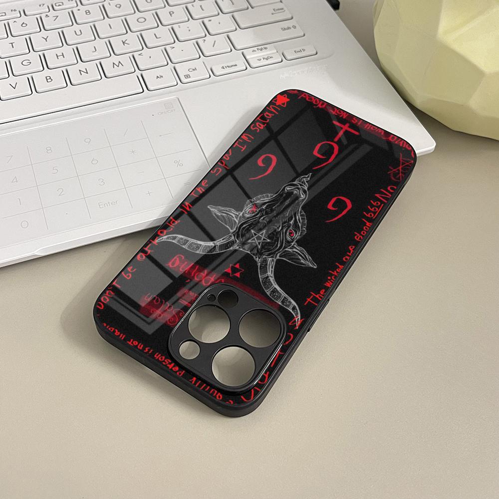 Pentagram 666 Demonic Satanic Phone Case Tempered Glass For IPhone 16 17 13 14 12 15 11 Pro Max Plus Mini XR Coque