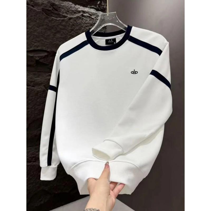 Mens Casual Pullover Sweatshirt Round Neck Long Sleeve Loose Fit Solid Color Top