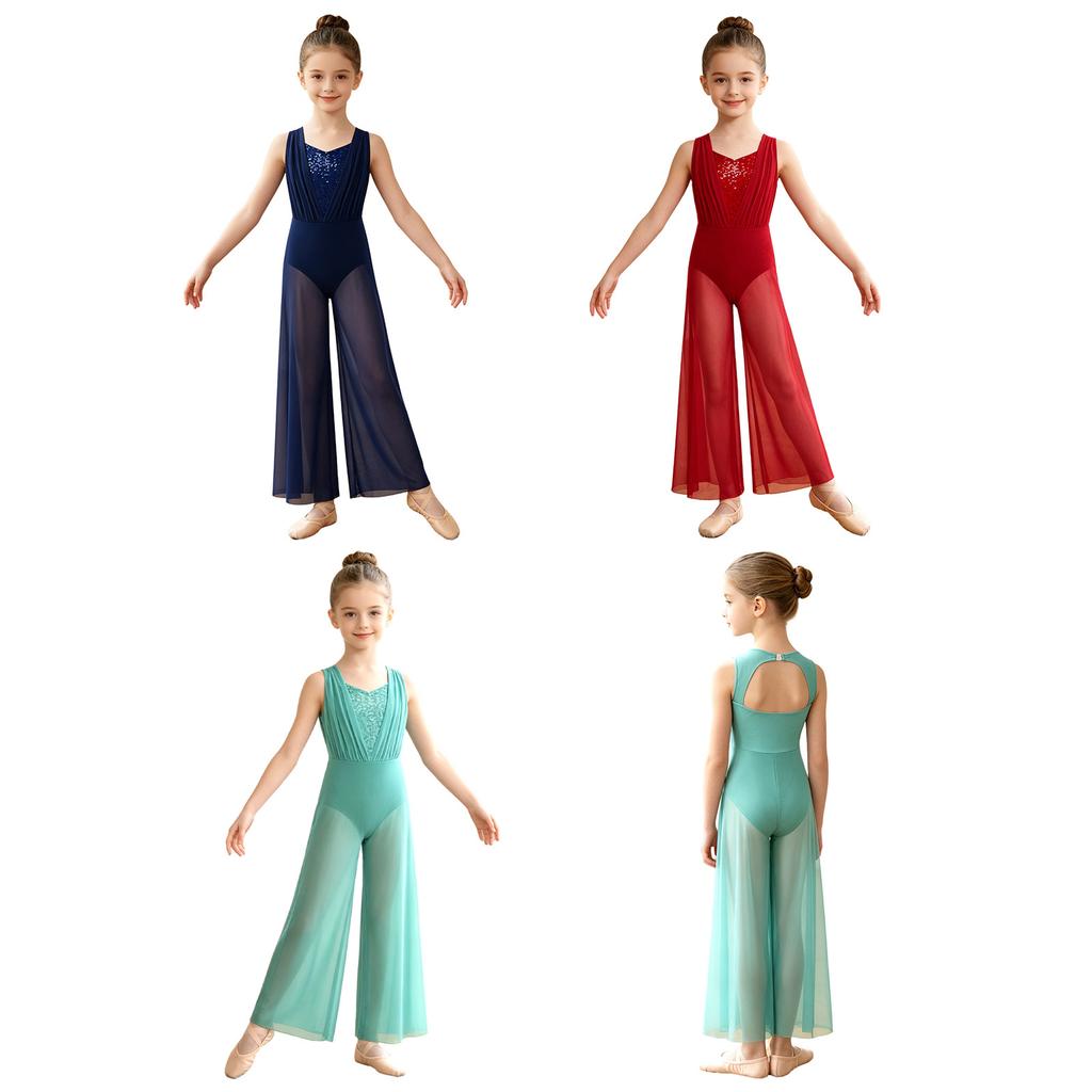 Sparkle Sequin Sleeveless Leotard Jumpsuit with Back Cutout and Built-in Shorts for Girls Dance Stage Performance Show