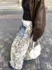 Women's American Retro Leopard Print Wide-Leg Jeans