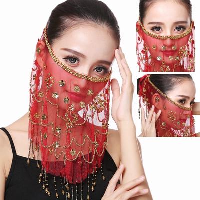 Wunderschöne Damen-Bauchtanz-Gesichtsmaske, Voile-Wickelschal, Pailletten-Accessoire