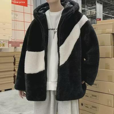Men's Trendy Lamb Wool Hooded Jacket - Hip Hop, Thick, Loose Fit, BF Hong Kong Style, Korean Fashion