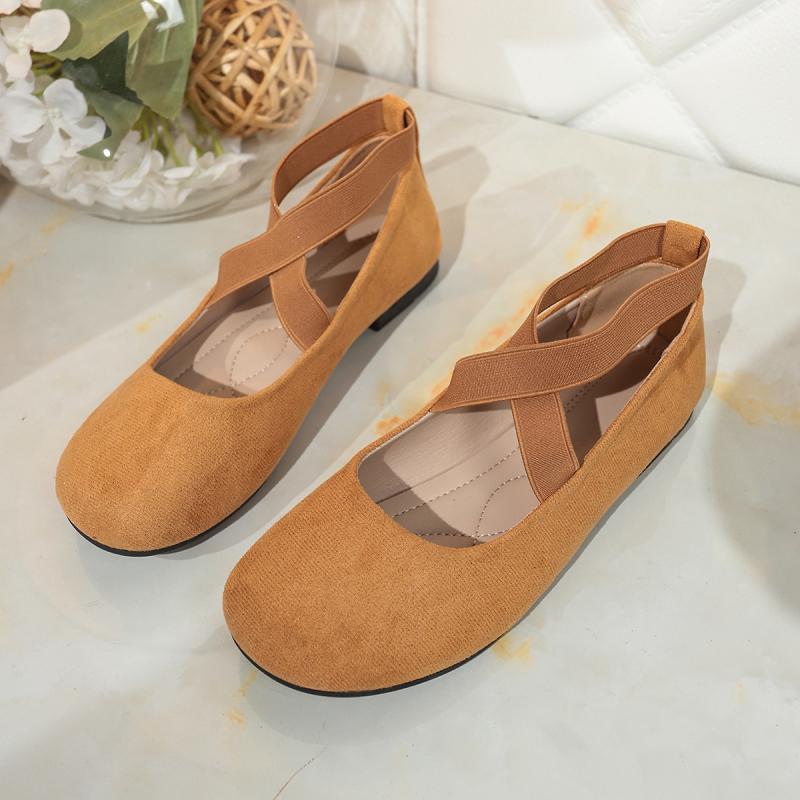French Retro Red Suede Ballet Flats Women Spring Cross Strap Flat Heel Red Velvet Mary Jane Shoes Women's Loafers