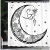 Black & White Paisley Floral Moon Shower Curtain - Crescent Gem Astrology Design, Elegant Polyester, Mystical Bath Decor