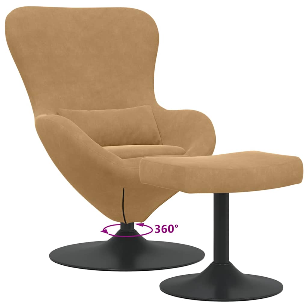 Egg Chair with Footstool Brown Velvet