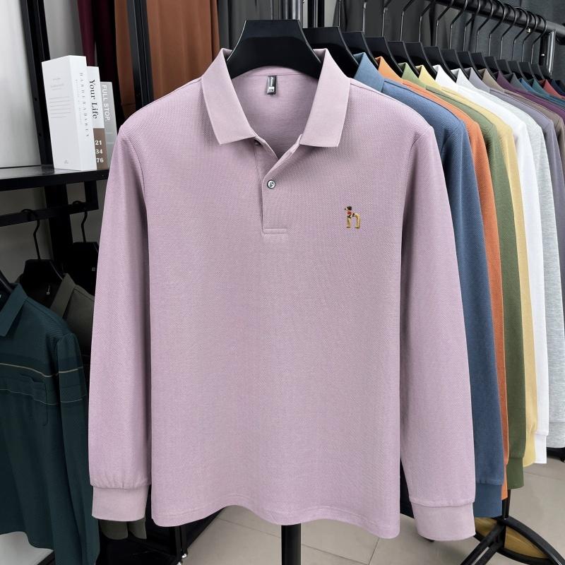 100% Ren Bomull Langermet Herre Poloskjorte Lett Luksusmerke Mote Tegneserie Valpebroderi Business Casual Ny T-skjorte