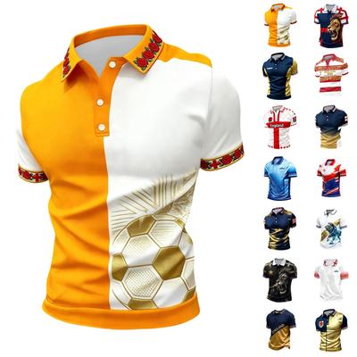Men's Football Polo Shirt Classic Fit Short Sleeve Collar Button Placket Lightweight Breathable Sportswear for Casual Outdoor Activities