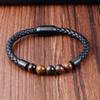 Titanium Steel Man Chakra Jewelry Wholesale Stainless Steel Men's Black Leather Volcanic Beaded Braclets Stone Leather Bracelets