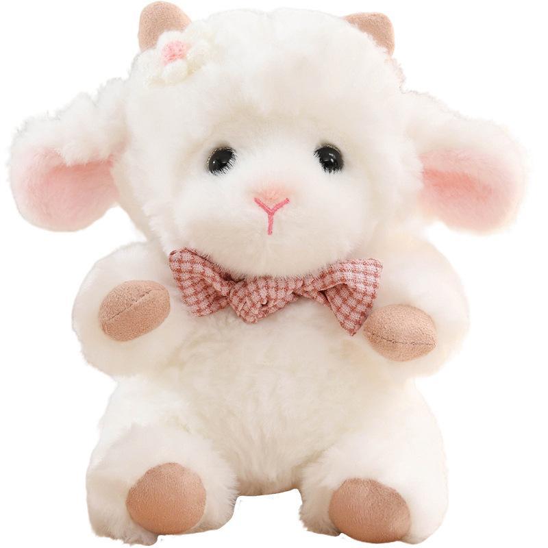 23Cm Cute Baby Sheep Plush Toys Soft Fluffy Cartoon Bow Tie Little Doll Gentle Beautiful Kids Companion Nice Gift