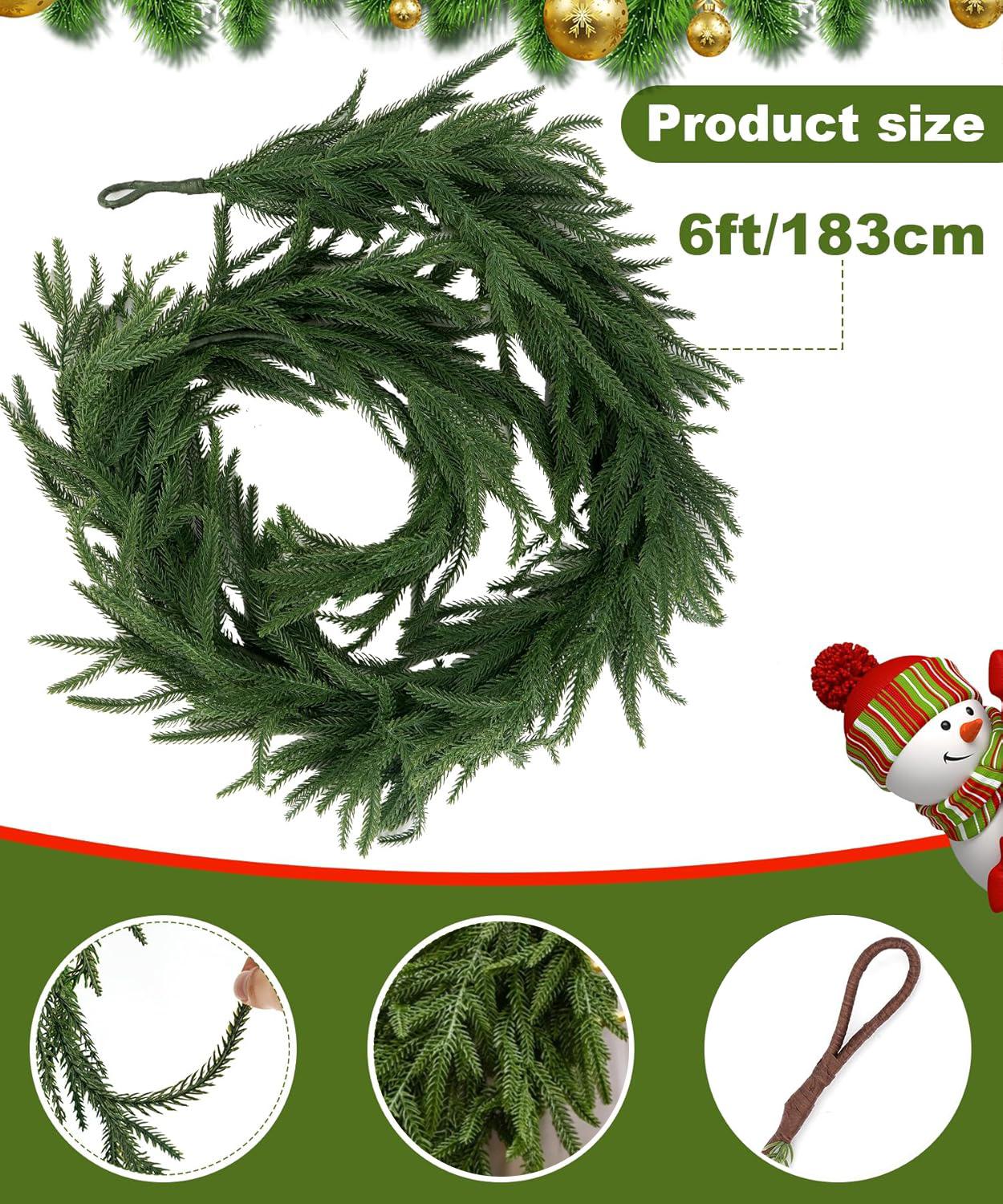 

6/9 Ft Christmas Norfolk Pine Garland Real Touch Artificial Greenery Wreath Bulk For Holiday Fireplace Table Indoor Home Decor (As shown-23691)-1pc